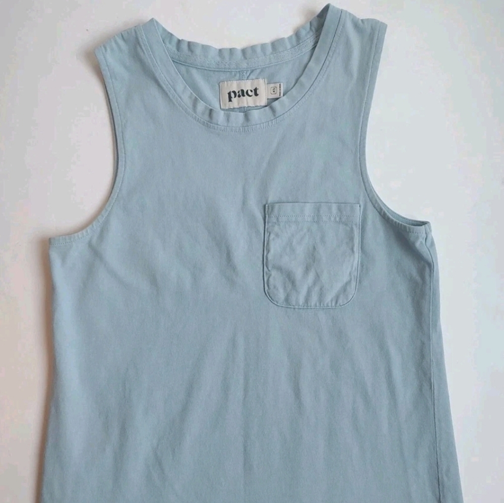 Pact Tank Dress Sleeveless Organic Cotton Side Slits Pocket Midi Blue XS Women's
